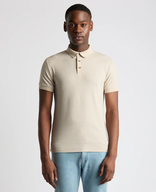Remus Uomo Jacquard Polo Shirt Beige