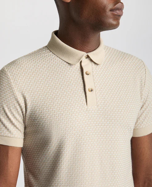 Remus Uomo Jacquard Polo Shirt Beige