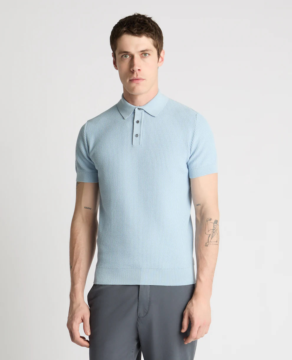 Remus Uomo Knitt Polo Shirt Sky Blue