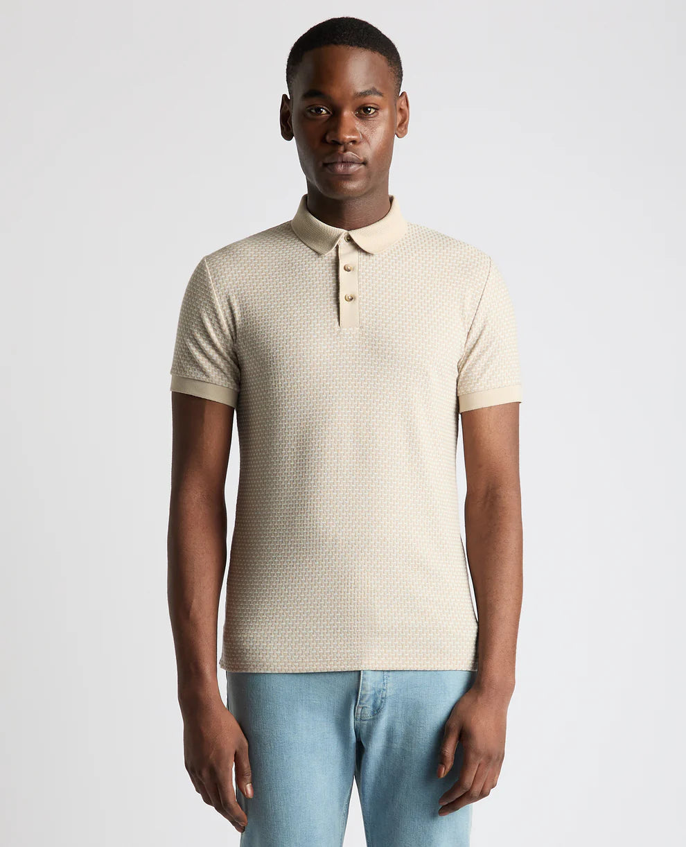 Remus Uomo Jacquard Polo Shirt Beige