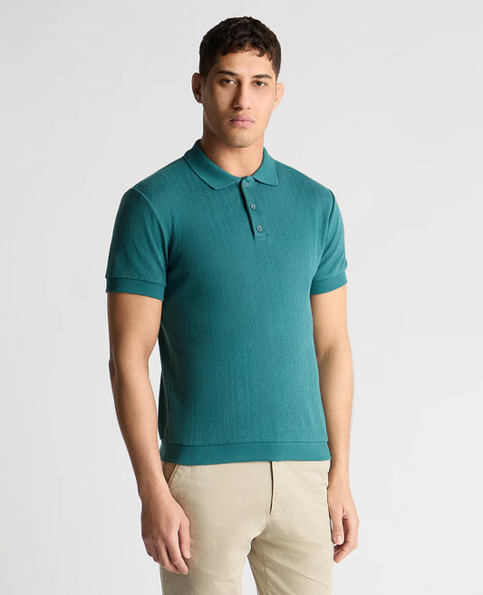 Remus Uomo Textured Polo Shirt Teal Blue